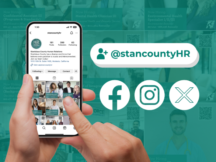 Stanislaus County Human Relations shares job opportunities on their social media. Follow stnacountyhr on Facebook, Instagram and X
